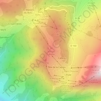 Carte topographique Tête de Cabeau, altitude, relief