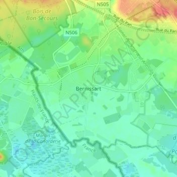 Carte topographique Bernissart, altitude, relief