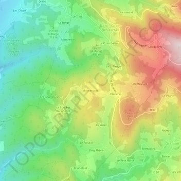 Carte topographique Malmenaide, altitude, relief