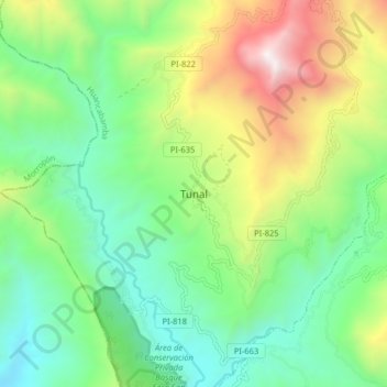 Carte topographique Tunal, altitude, relief