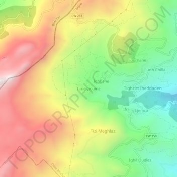 Carte topographique Timelyiouine, altitude, relief