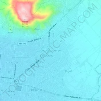 Carte topographique Détour Labonge, altitude, relief