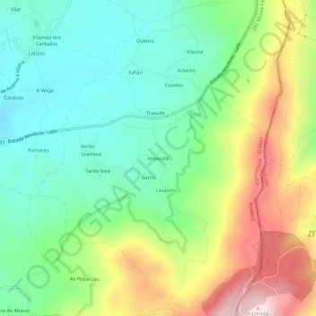 Carte topographique Vilaxuste, altitude, relief
