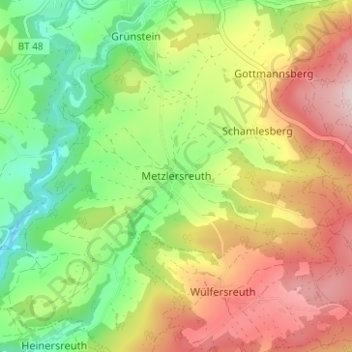 Carte topographique Metzlersreuth, altitude, relief