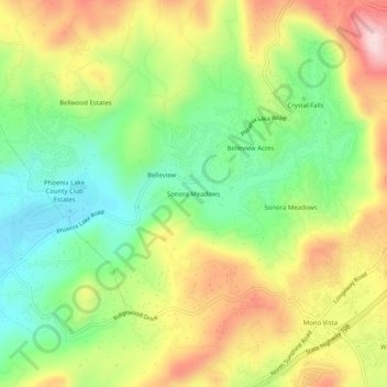 Carte topographique Sonora Meadows, altitude, relief