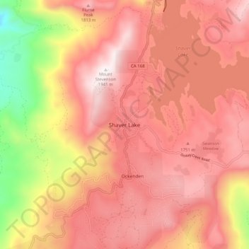 Carte topographique Shaver Lake, altitude, relief