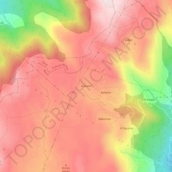 Carte topographique A Graña, altitude, relief