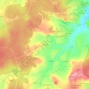 Carte topographique Les Bicards, altitude, relief