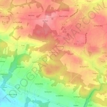 Carte topographique Keravello Les Pins, altitude, relief