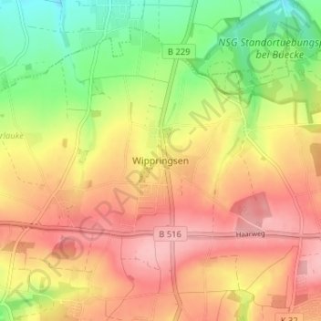 Carte topographique Wippringsen, altitude, relief
