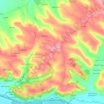 Carte topographique Lacas, altitude, relief