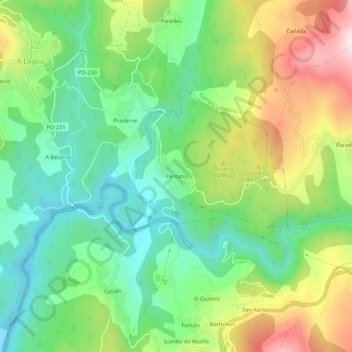 Carte topographique Fentáns, altitude, relief