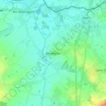 Carte topographique Dergneau, altitude, relief