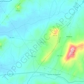 Carte topographique Inguias, altitude, relief