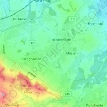 Carte topographique Heysundern, altitude, relief