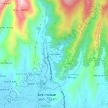 Carte topographique Dusun Kekait, altitude, relief