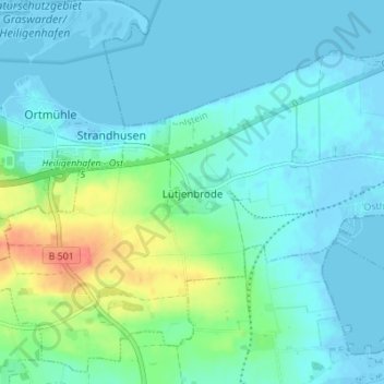 Carte topographique Lütjenbrode, altitude, relief