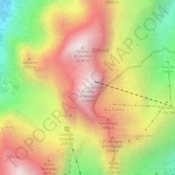 Carte topographique Tofana di Mezzo, altitude, relief