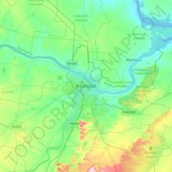 Carte topographique Kurnool, altitude, relief