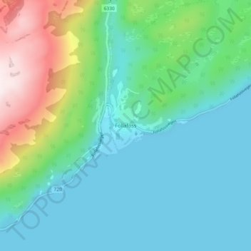 Carte topographique Follafoss, altitude, relief
