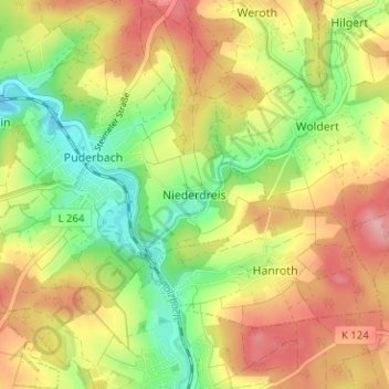 Carte topographique Niederdreis, altitude, relief