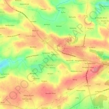 Carte topographique Kernévez, altitude, relief