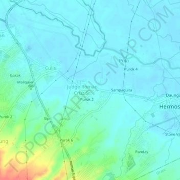Carte topographique Purok 3, altitude, relief