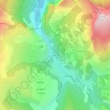 Carte topographique Les Jouves, altitude, relief