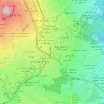 Carte topographique Vanguardia Revolucionaria, altitude, relief