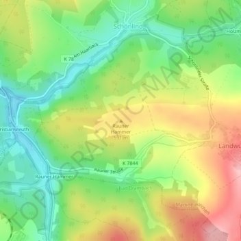 Carte topographique Rauner Hammer, altitude, relief