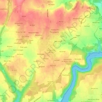 Carte topographique Pennanguer Bihan, altitude, relief