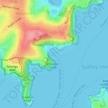 Carte topographique Chowder Bay, altitude, relief