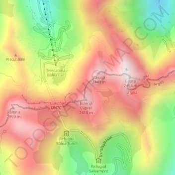 Carte topographique Șaua Caprei, altitude, relief