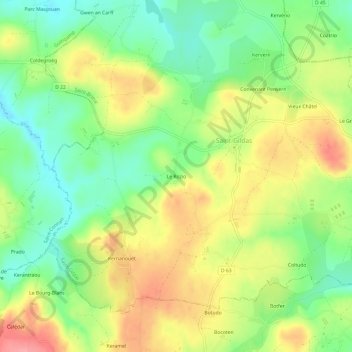Carte topographique Le Rozio, altitude, relief