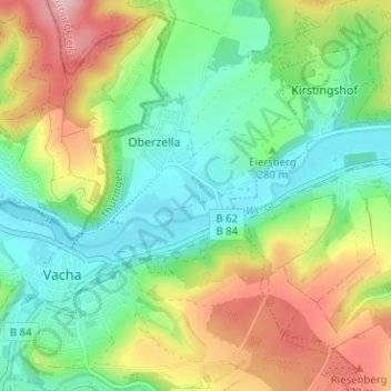 Carte topographique Unterzella, altitude, relief