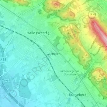 Carte topographique Gartnisch, altitude, relief