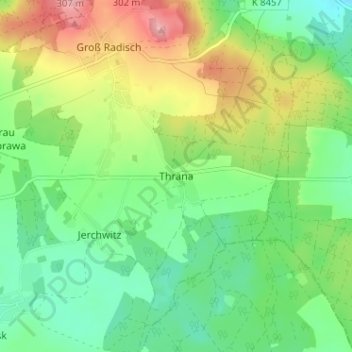 Carte topographique Thräna, altitude, relief