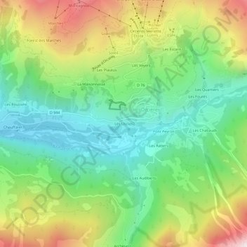 Carte topographique Les Usclas, altitude, relief