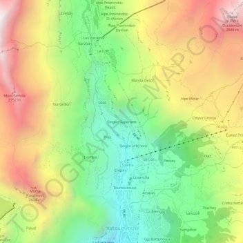 Carte topographique Singlin Superiore, altitude, relief