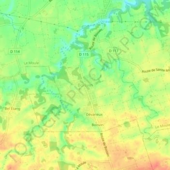 Carte topographique Boisvin, altitude, relief