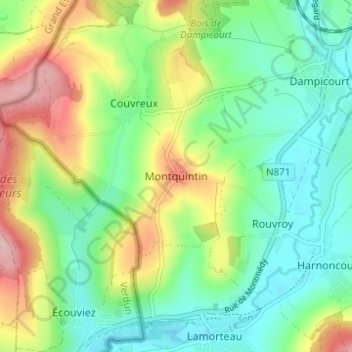 Carte topographique Montquintin, altitude, relief