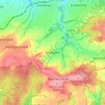 Carte topographique Beerbach, altitude, relief