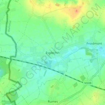 Carte topographique Esplechin, altitude, relief