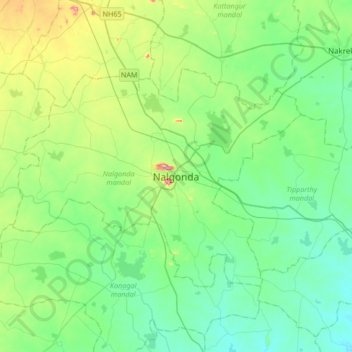Carte topographique Nalgonda, altitude, relief