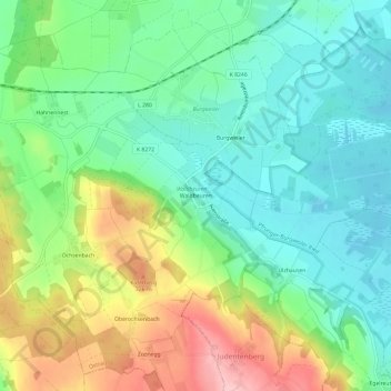 Carte topographique Waldbeuren, altitude, relief
