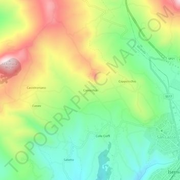 Carte topographique Canocchia, altitude, relief