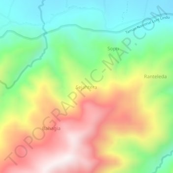 Carte topographique Sejahtera, altitude, relief