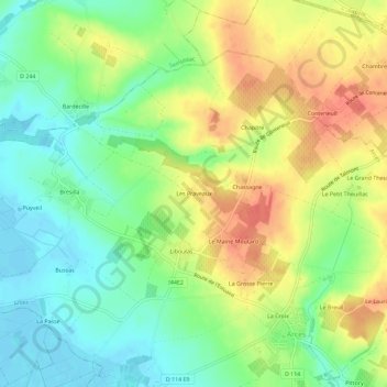 Carte topographique Les Praveaux, altitude, relief