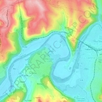 Carte topographique Saulou, altitude, relief