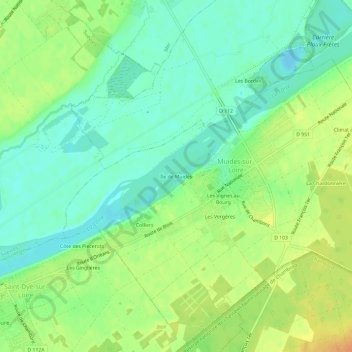 Carte topographique Île de Muides, altitude, relief